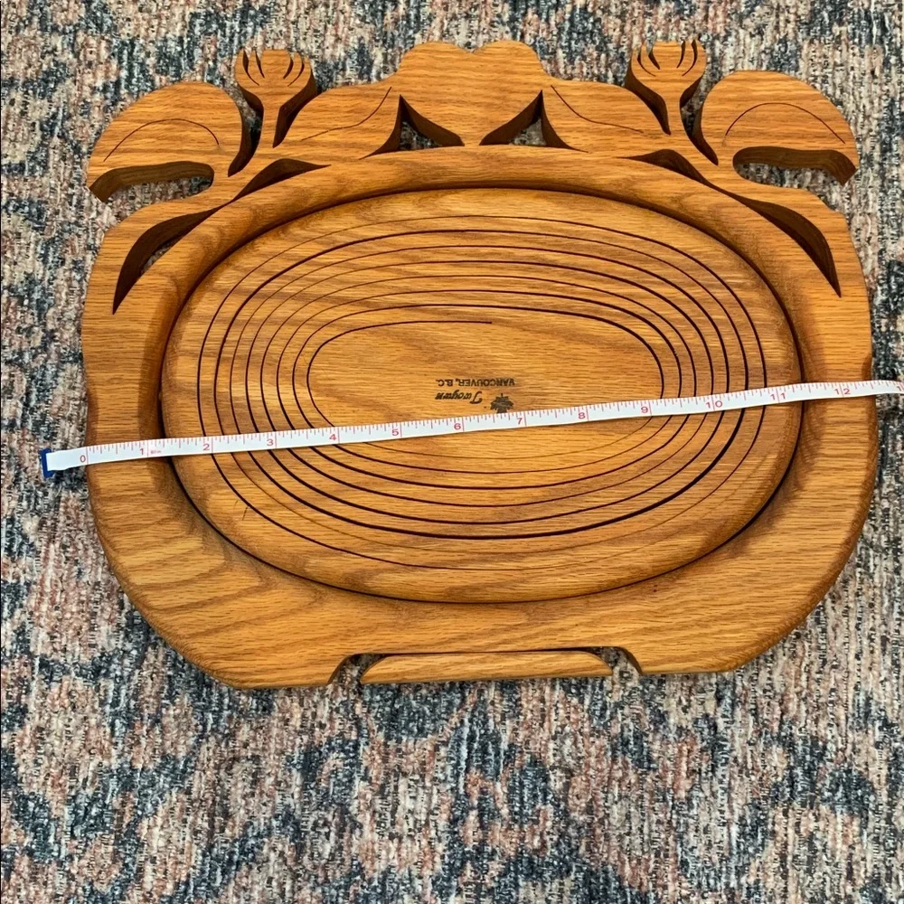 Vintage Hand carved Wooden Folding Basket with Floral Design